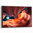 Black and white framed canvas of Antelope Canyon in Arizona, ideal for bedroom wall decor.