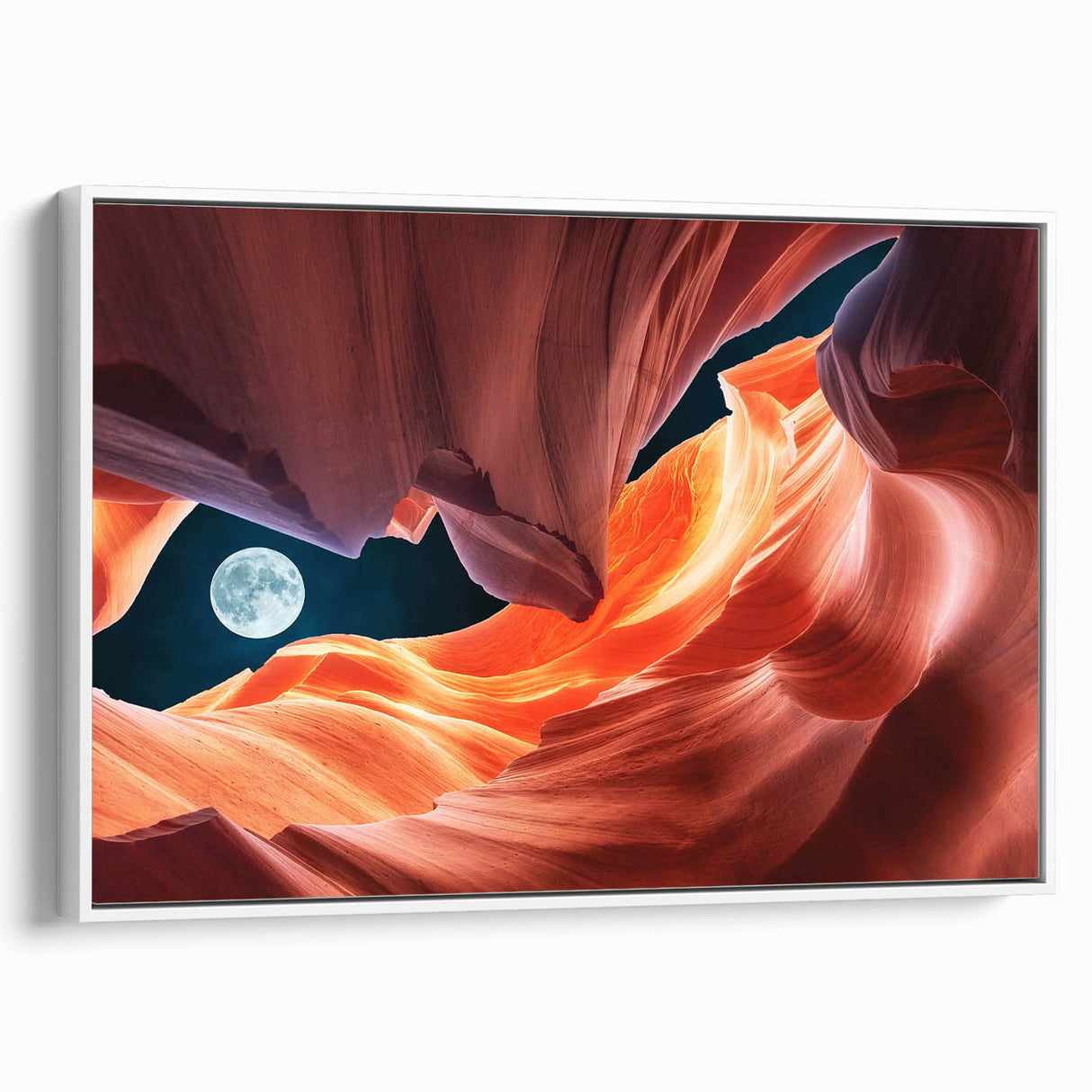 Vintage poster art of Antelope Canyon in Arizona on a framed canvas, featuring earthy red and orange tones.