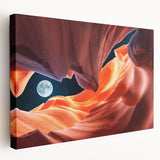 Antelope Canyon in Arizona depicted on a large stretched canvas, showcasing rich orange and red tones.