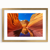 Extra large wall art of Arizona's Coyote Buttes in textured, abstract style with muted earth tones, framed in gold.