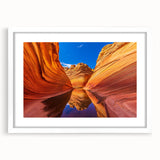 Abstract art print of Arizona's Coyote Buttes in muted earth tones on a white framed canvas, suitable for dining room decor.