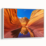 Vintage poster art of Arizona's Coyote Buttes in vibrant colors on a large framed canvas, suitable for living room decor.