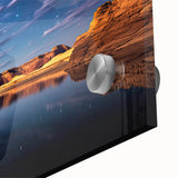 Large abstract wall art on acrylic glass depicting Lake Powell, Arizona in mid-century modernist style.