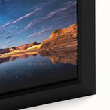 Extra large framed canvas of Arizona's Lake Powell in black with colorful, textured art accents.