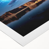 Art Deco poster of Lake Powell with muted blue and beige tones on rolled canvas, suited for dining room wall art.