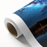 Art deco poster of Lake Powell, featuring soft blue and beige tones on rolled canvas, ideal for nursery wall art.