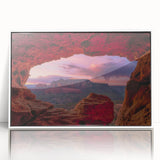 Framed acrylic print of Sedona landscape in muted earth tones, ideal for modern art wall decor in a nursery.