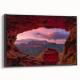 Black and white framed canvas of Sedona landscape, ideal for bedroom wall decor.