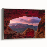 Framed canvas depicting a Sedona, Arizona landscape with vivid red and orange tones.