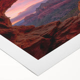 Art deco poster of Sedona landscape in muted earth tones on rolled canvas, suitable for dining room decor.