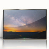 Mid-century modernist art depicting an Arkansas landscape in muted earth tones on a framed acrylic print.