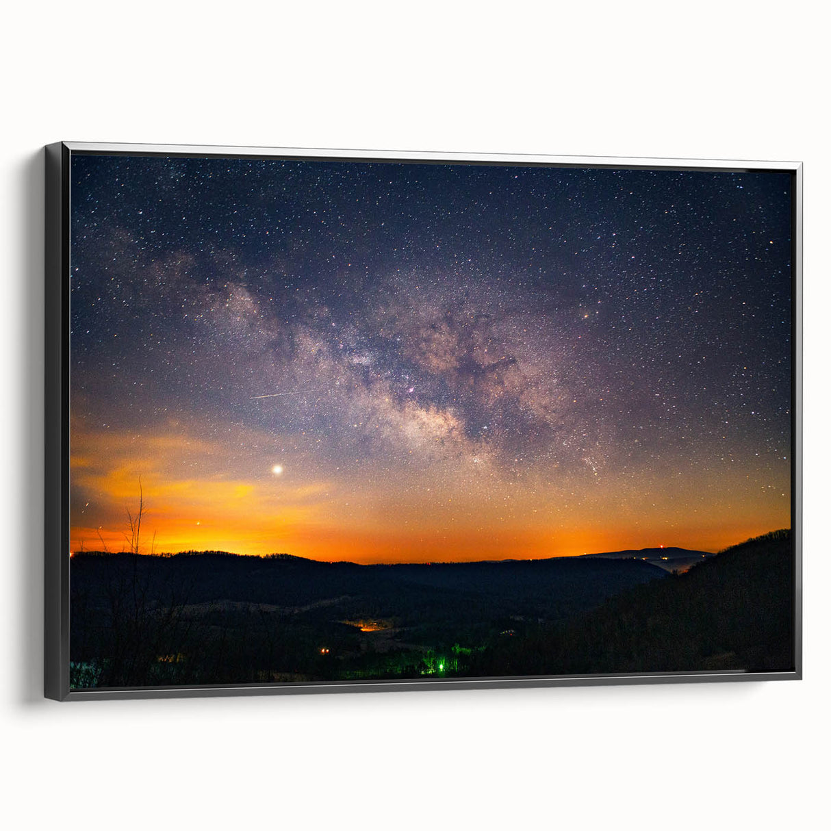 Black and white wall art featuring a vintage landscape of Arkansas on a framed canvas, ideal for bedroom decor.