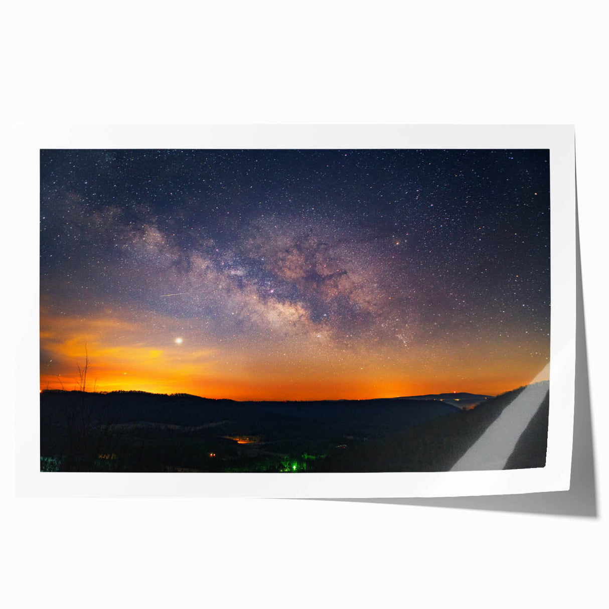 Rolled print of Arkansas scenery with vibrant green and floral elements, suitable for art wall dining room or bathroom.