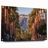 Large abstract wall art of Beverly Hills scenery in muted earth tones on acrylic glass, ideal for dining room decor.