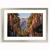 Textured abstract art print of Beverly Hills scenery in muted earth tones on a silver-framed mat, suitable for bedroom decor.