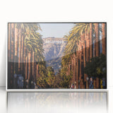 Art Deco style poster of Beverly Hills scenery in monochrome, framed acrylic, ideal for modern nursery wall art.
