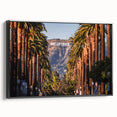 Black and white framed canvas of Beverly Hills landscape in vintage poster style, ideal for bedroom decor.