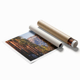 Extra large rolled print of Beverly Hills scenery with floral motifs in soft pastel shades.