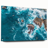Acrylic print of Big Sur, California, in muted green and blue tones, suitable for dining room decor.