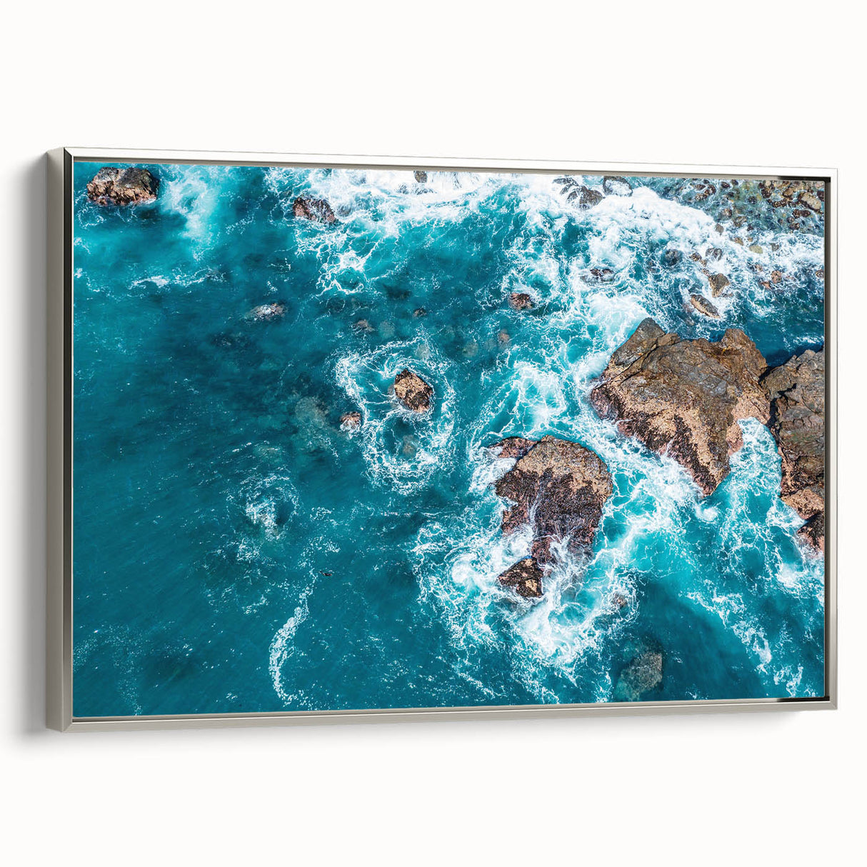 Landscape art painting of California's Big Sur on a framed canvas, featuring colorful art in a vintage poster style.
