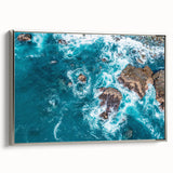 Landscape art painting of California's Big Sur on a framed canvas, featuring colorful art in a vintage poster style.