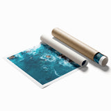 Extra large rolled print of Big Sur coastline in muted green and blue tones, suitable as classy bathroom wall art.