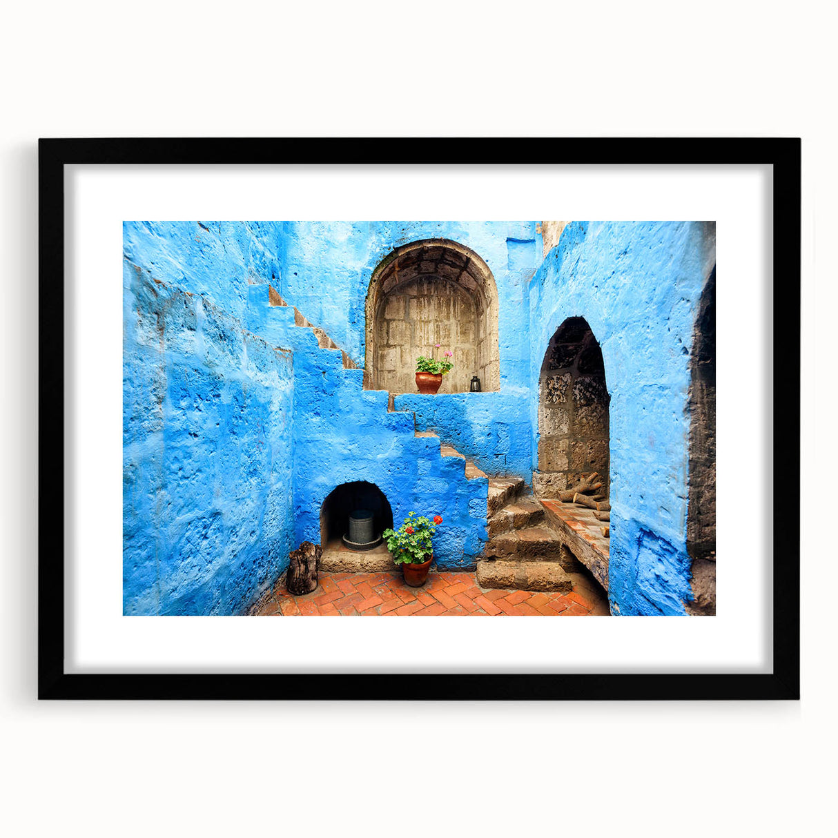 Extra large abstract art print of Catalina, California in vibrant colors on a textured canvas, framed in black.