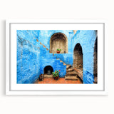 Abstract art print featuring a colorful Catalina, California scene on a white-framed mat, ideal for dining room decor.