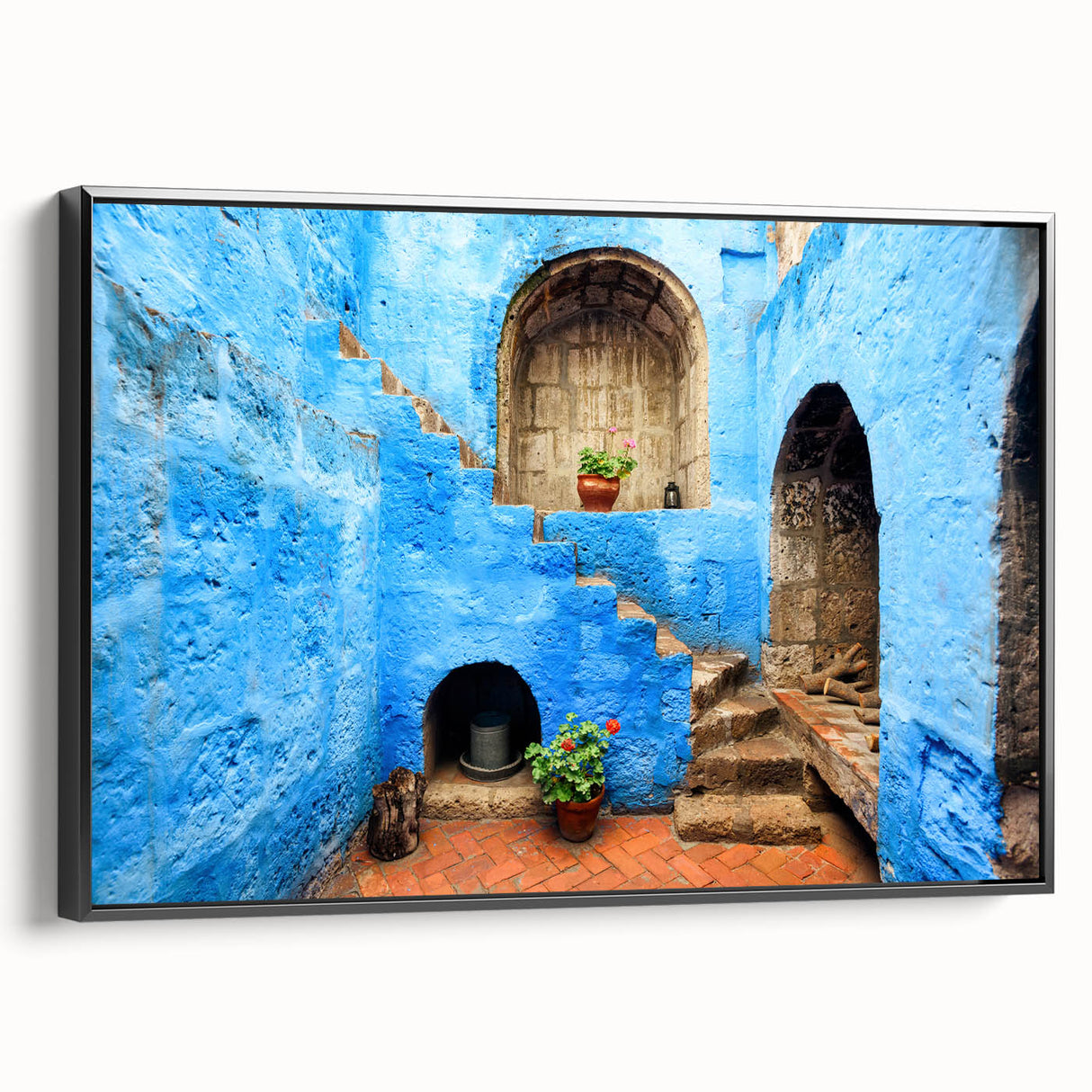 Black and white framed canvas of Catalina Island landscape, ideal for bedroom wall decor.