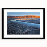 Abstract art print of Death Valley in vibrant, colorful hues on a textured, extra large canvas, ideal for living room decor.