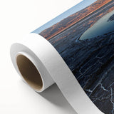 Art Deco-style poster of Death Valley in muted earth tones on rolled canvas, suitable for dining room wall art.