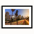 Extra large abstract art print of Los Angeles with vibrant, textured colors on a framed canvas, ideal for living room decor.