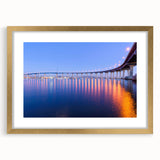 Extra large abstract art print of San Diego scenery in gold frame, ideal for living room wall decor.
