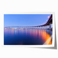 San Diego skyline in muted blue tones on a large rolled canvas, suitable for dining room wall art.