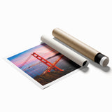 Extra large rolled print of San Francisco skyline with pastel floral accents, ideal for classy bathroom wall art.