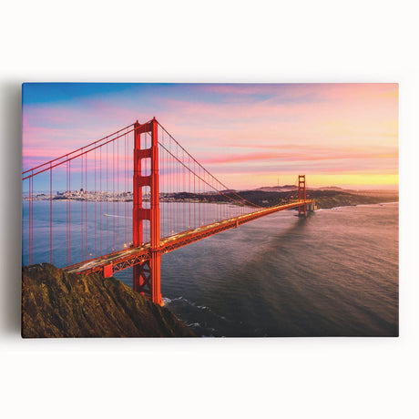Stretched canvas print of San Francisco skyline in muted gray and blue tones, suited for kitchen wall art.