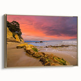 Framed canvas of a vintage-style Santa Barbara landscape in black and gold tones, ideal for bedroom wall art.