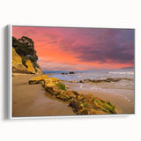 Vintage poster art of Santa Barbara scenery in vibrant colors on a large framed canvas, ideal for living room decor.
