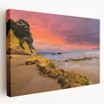 Santa Barbara coastline depicted in muted earth tones on a large stretched canvas, suitable for kitchen wall art.