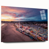 Large abstract wall art of Santa Cruz coastline in muted blue tones on acrylic glass, ideal for bedroom or dining room decor.