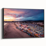 Black and white framed canvas of Santa Cruz landscape, featuring vintage poster art style, ideal for bedroom decor.
