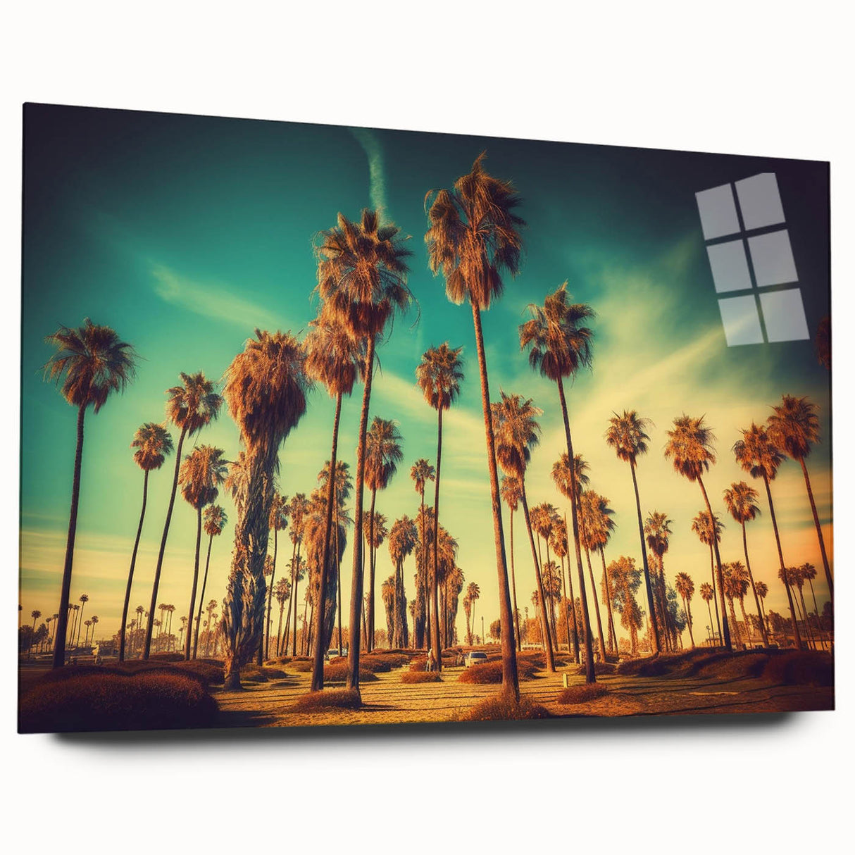 Acrylic print of a large abstract depiction of Santa Monica, featuring cool blue and gray tones.