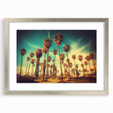 Textured abstract art print of Santa Monica scenery in muted blue and gray, framed in silver, ideal for bedroom art.