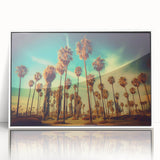 Acrylic framed art deco poster of Santa Monica in muted blue tones, ideal for modern nursery wall decor.