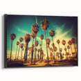 Black and white framed canvas of Santa Monica landscape, ideal for bedroom wall art in a vintage poster style.
