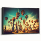 Black and white framed canvas of Santa Monica landscape, ideal for bedroom wall art in a vintage poster style.