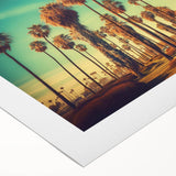 Art deco poster featuring the Santa Monica pier in muted pastels on rolled canvas, suitable for dining room decor.