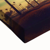 Black and white stretched canvas featuring a detailed Santa Monica pier scene, ideal for kitchen wall art.