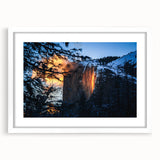 Abstract art print of Yosemite scenery in muted earth tones on a white-framed canvas, ideal for dining room decor.