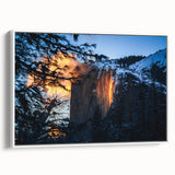 Vintage poster art of Yosemite scenery on a framed canvas, featuring a black and colorful palette.